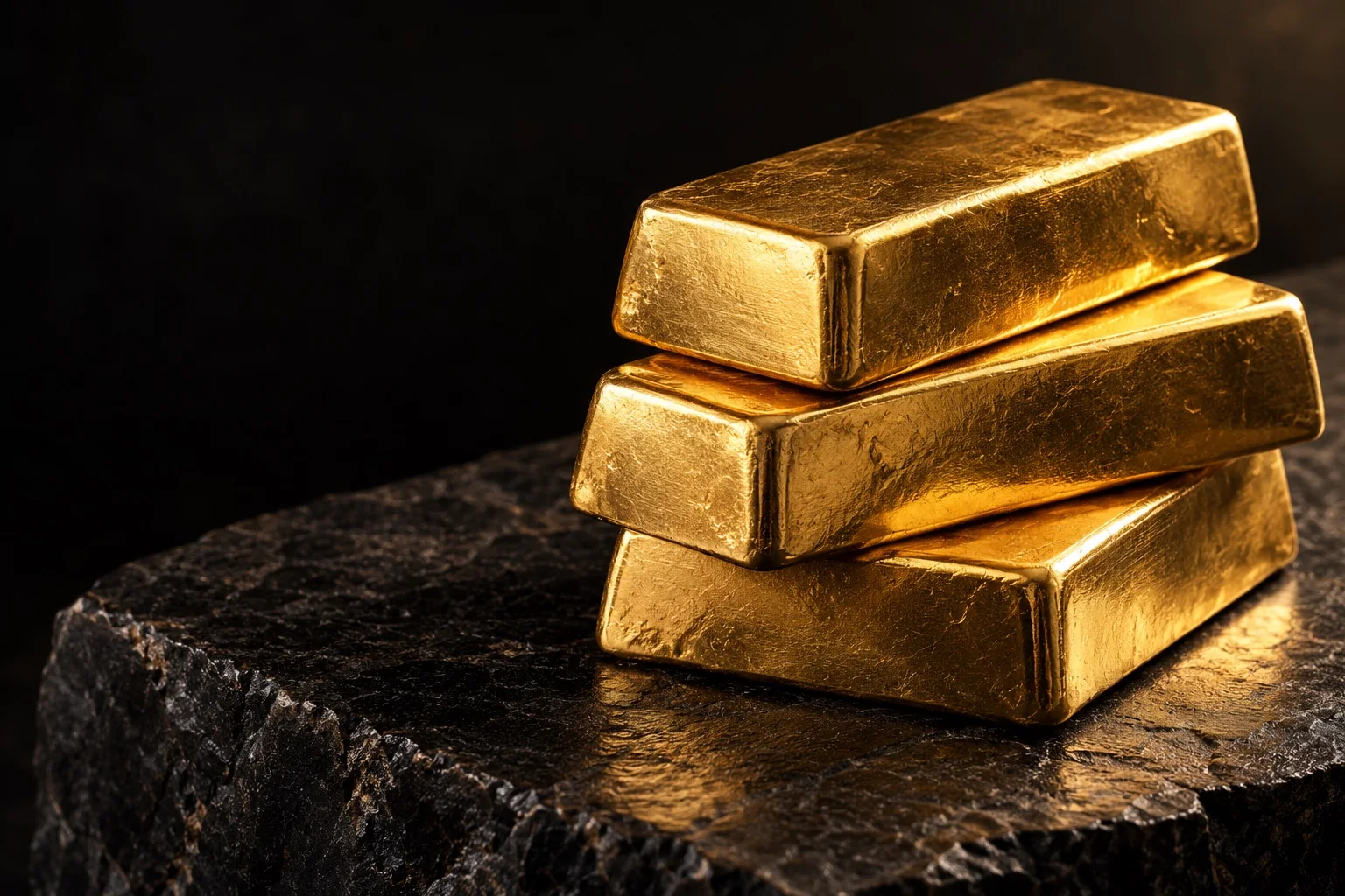 Gold bars on dark stone — illustrative image